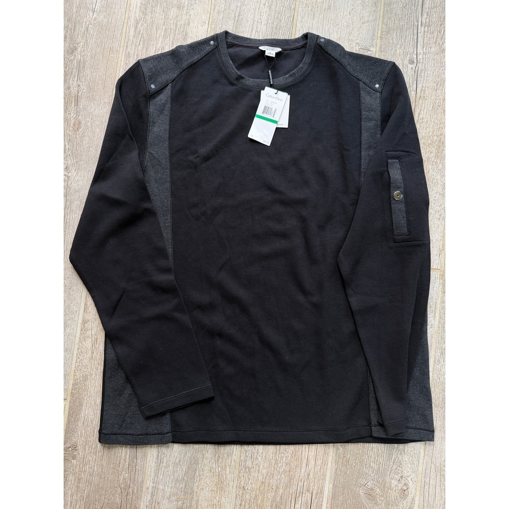 Calvin Klein Liquid Rib Sweater Mens Large Black NEW Studded Utility 404K252